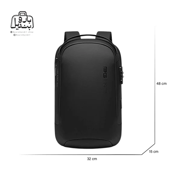 تصویر اختصاصی از نمای جلوی کوله‌پشتی بنج کد ۷۲۲۵ در رنگ مشکی همراه با سایزبندی