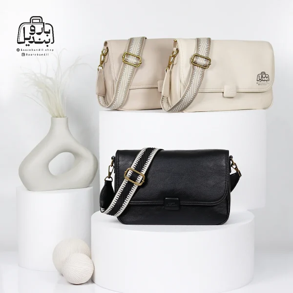 تصویر اختصاصی از نمای جلوی کیف دوشی زنانه موجیتو کد 88119 در رنگ مشکی سفید کرم