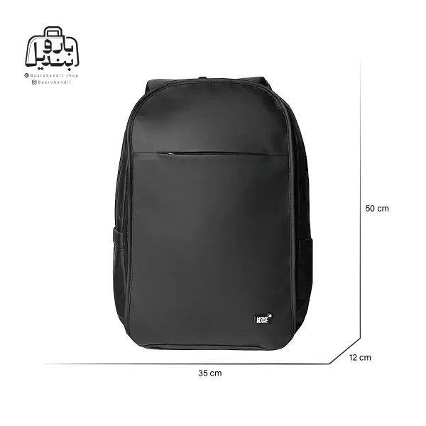 تصویر اختصاصی از نمای جلوی کوله‌پشتی mont blanc کد ۱۴۳۲ در رنگ مشکی همراه با سایزبندی
