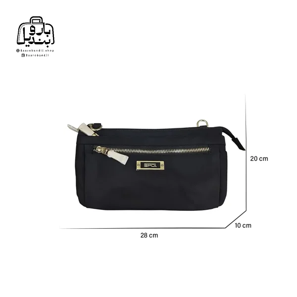 تصویر اختصاصی از نمای جلوی کیف زنانه دوشی ایپول کد 6006-13 در رنگ مشکی همراه با سایزبندی