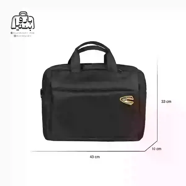 تصویر اختصاصی از نمای جلوی کیف دستی لپ‌تاپی کمل کد A102 در رنگ مشکی همراه با سایزبندی